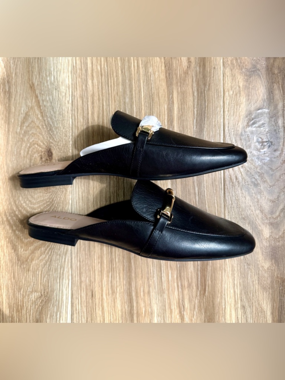 ALDO Black Leather Horsebit Mule Loafers Size 10 NWOB - Picture 5 of 7